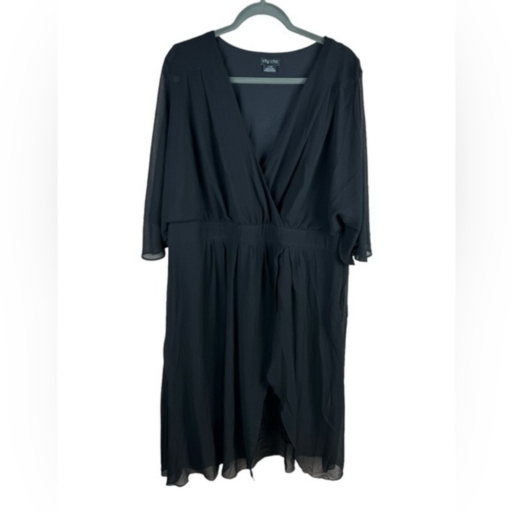 City Chic women’s black flutter sleeve Vneck flowy midi/maxi dress 20 evening